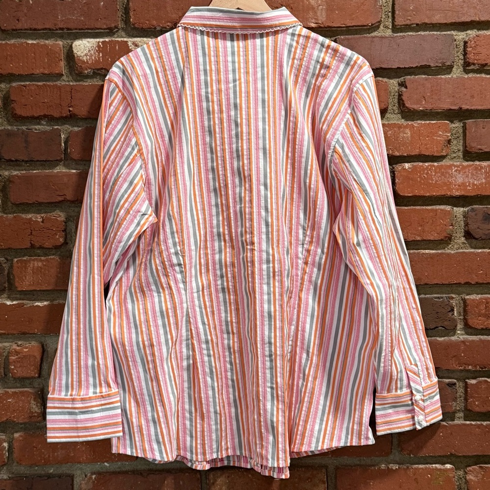 J. Jill Stretch button up shirt collared pink orange coquette‎ fitted Size 20 W - Picture 3 of 13